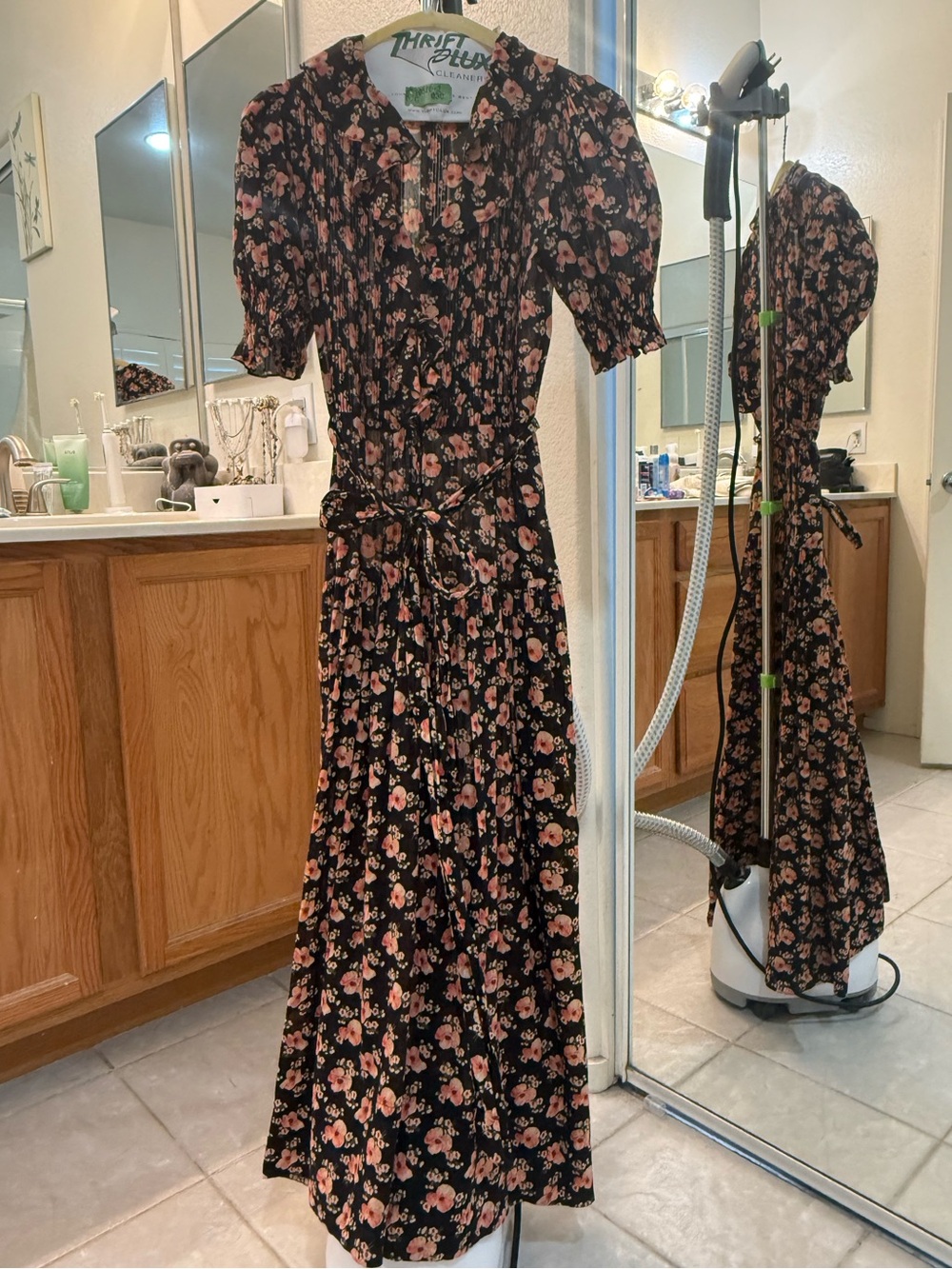 Doen Black Maxi Dress with Pink Floral Print - Picture 3 of 7